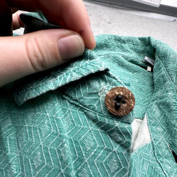 Tommy Bahama 100% Silk Textured Geometric Short Sleeve Shirt Mens XXL Green - Picture 6 of 12